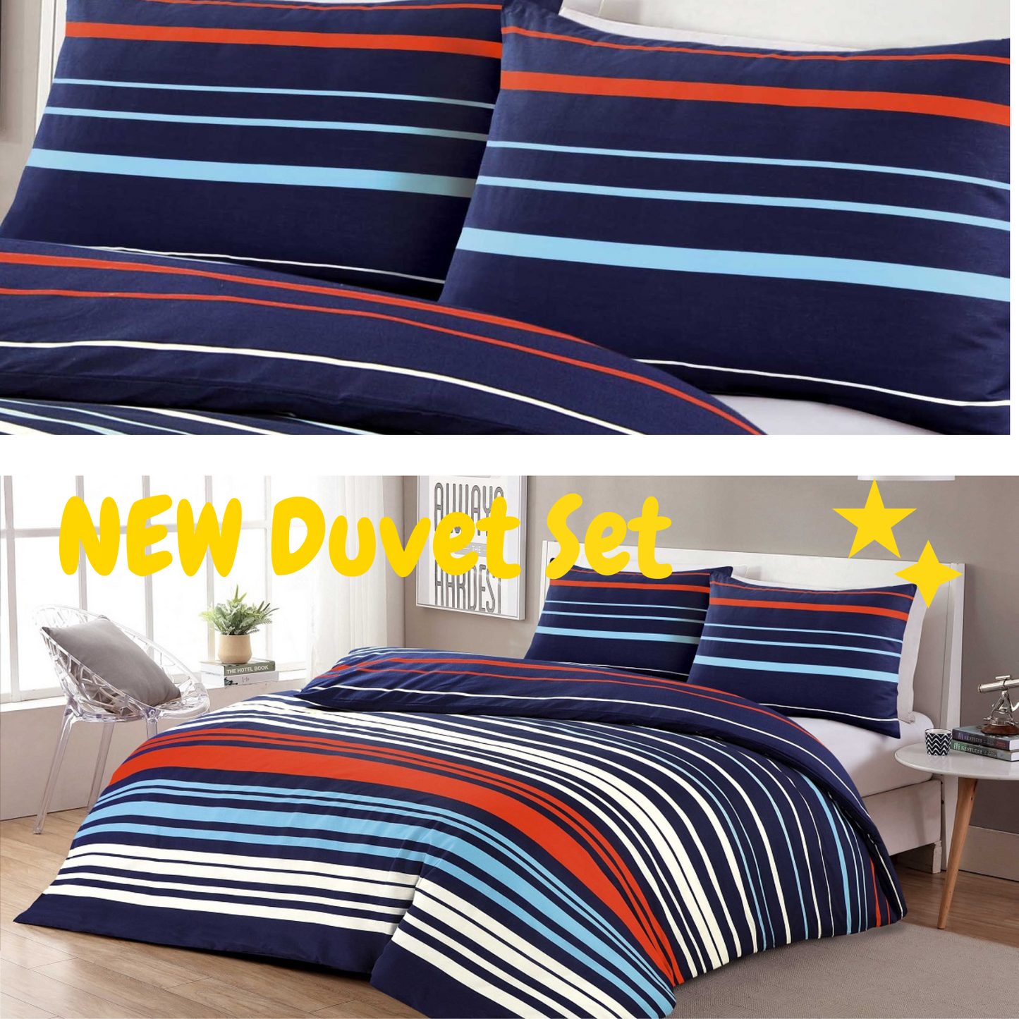 Pedro Multi Stripes Striped Duvet Cover Set Reversible Bedding Quilt Cover