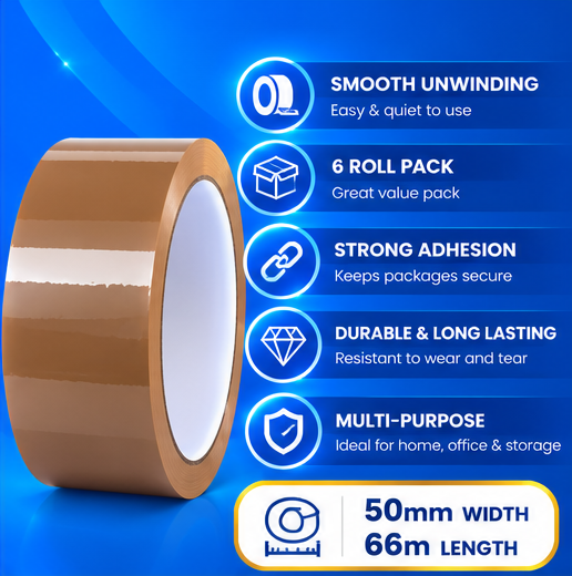 Multipack of brown parcel tape rolls for warehouses and sellers