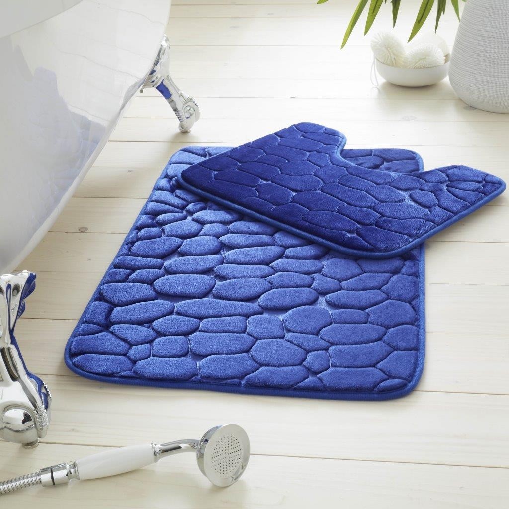 2 Piece Pabble Bath Mat Set Memory Foam Non Slip Rubber Pedestal Toilet Bathroom