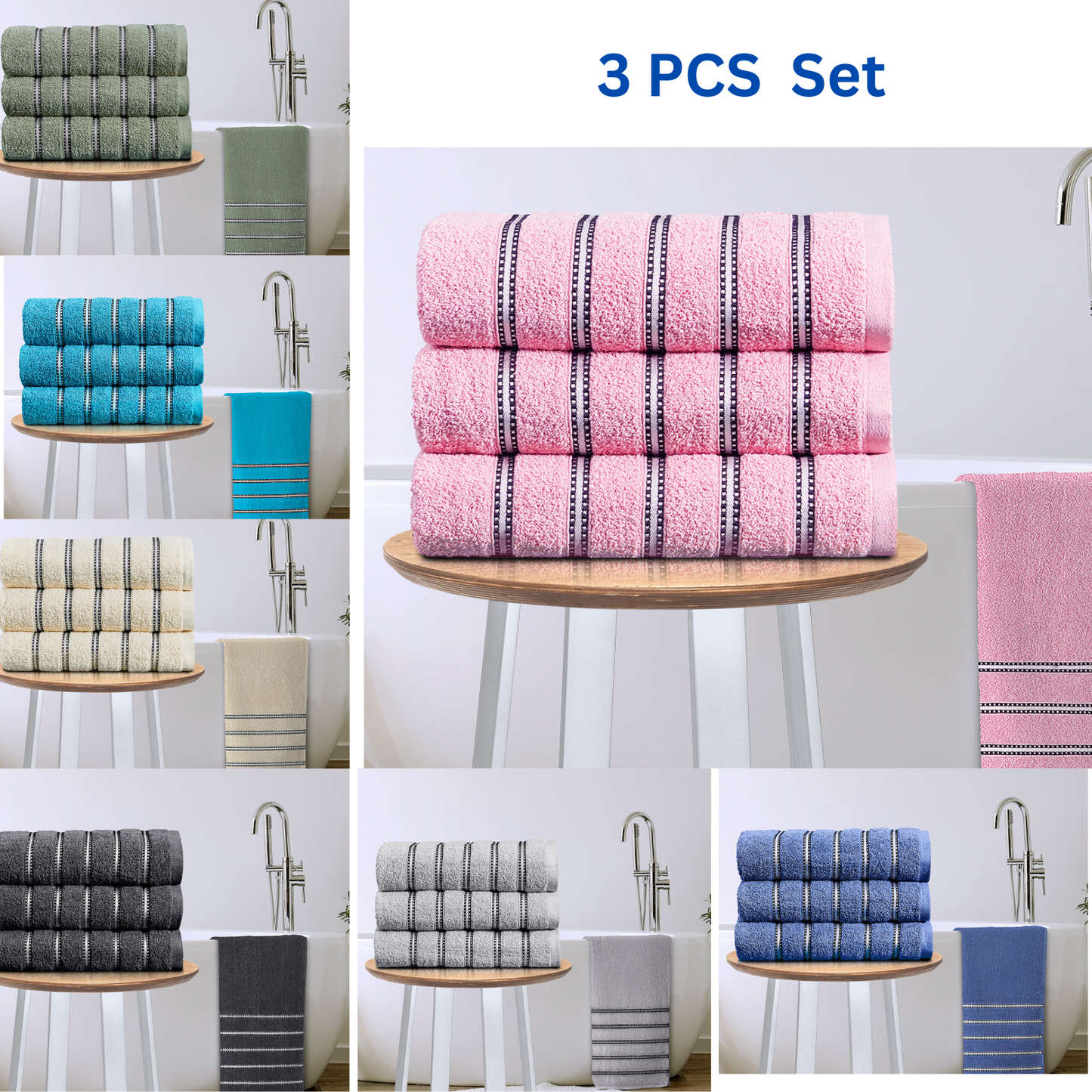 3PC 100% Egyptian Cotton Towel Bale Set Bath Hand Face Towels Bathroom Accessory