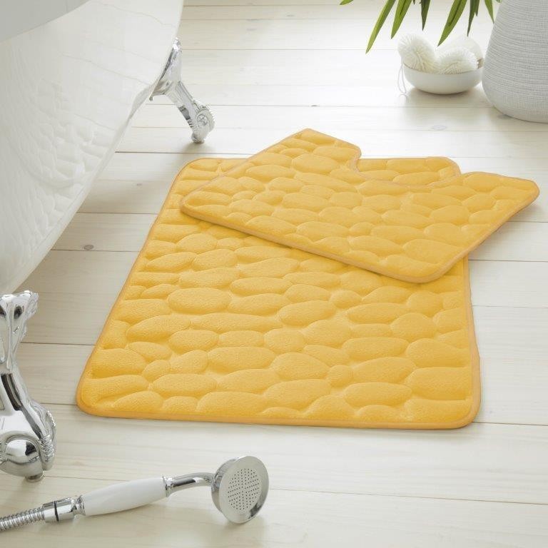 2 Piece Pabble Bath Mat Set Memory Foam Non Slip Rubber Pedestal Toilet Bathroom