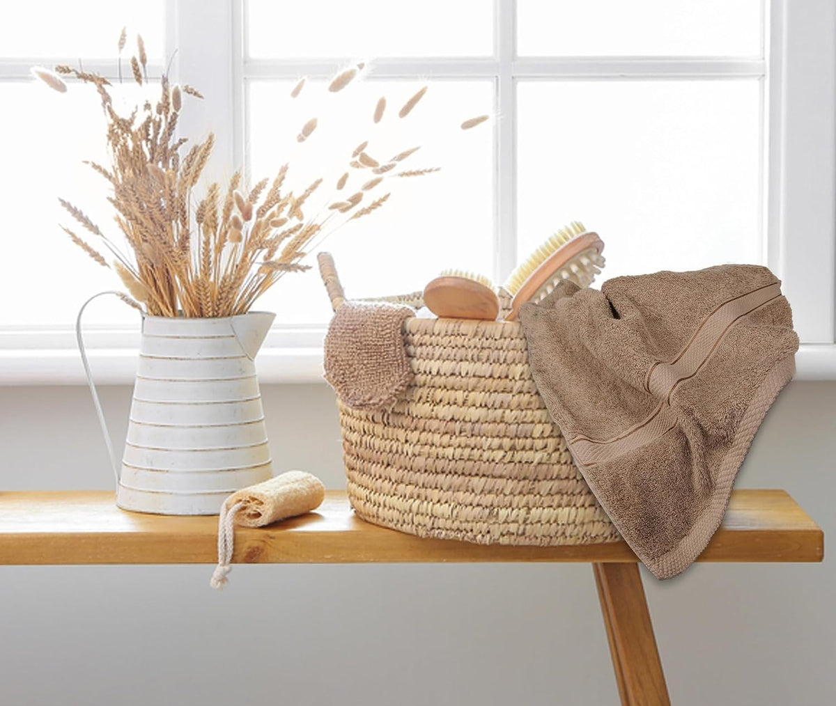 Two piece and four piece bath towel packs side by side
