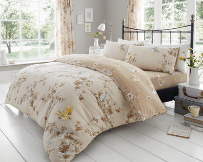 Birdie Blossom Floral Duvet Cover Easy Care Bed Linen All Year Round Bedding Set