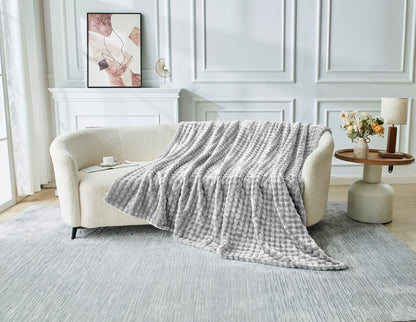 Bubble Jacquard Warm Cosy Teddy Sherpa Fleece Sofa Bed Throw Super Soft Blanket