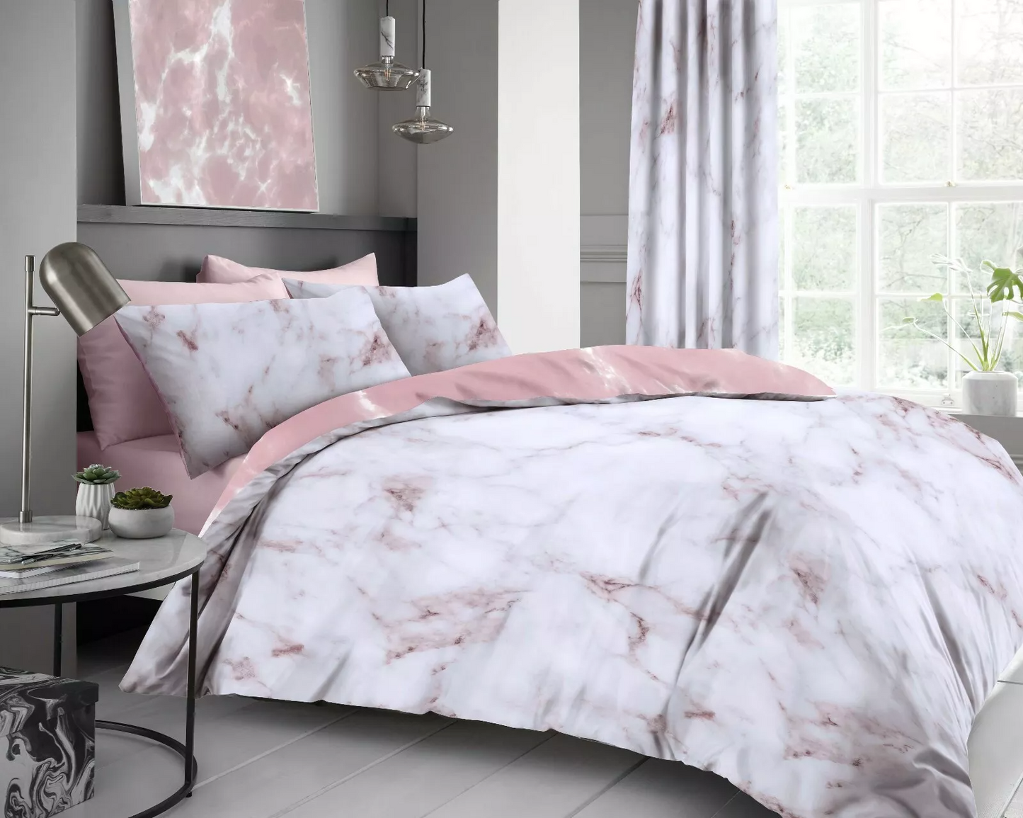 Marble Effect Duvet Quilt Cover & Pillow Case Bedding Set Black Cream White