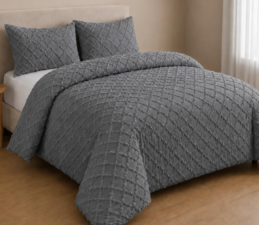 Tufted duvet cover set colour range and size guide for Single to Super King