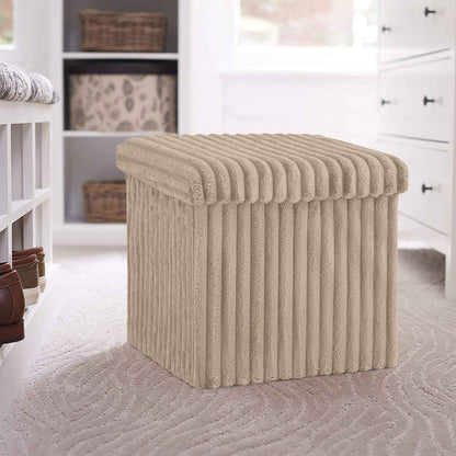 OTTOMAN STORAGE BOX Ribbed Foldable Toybox Folding Pouffe Bench Chair Seat Stool