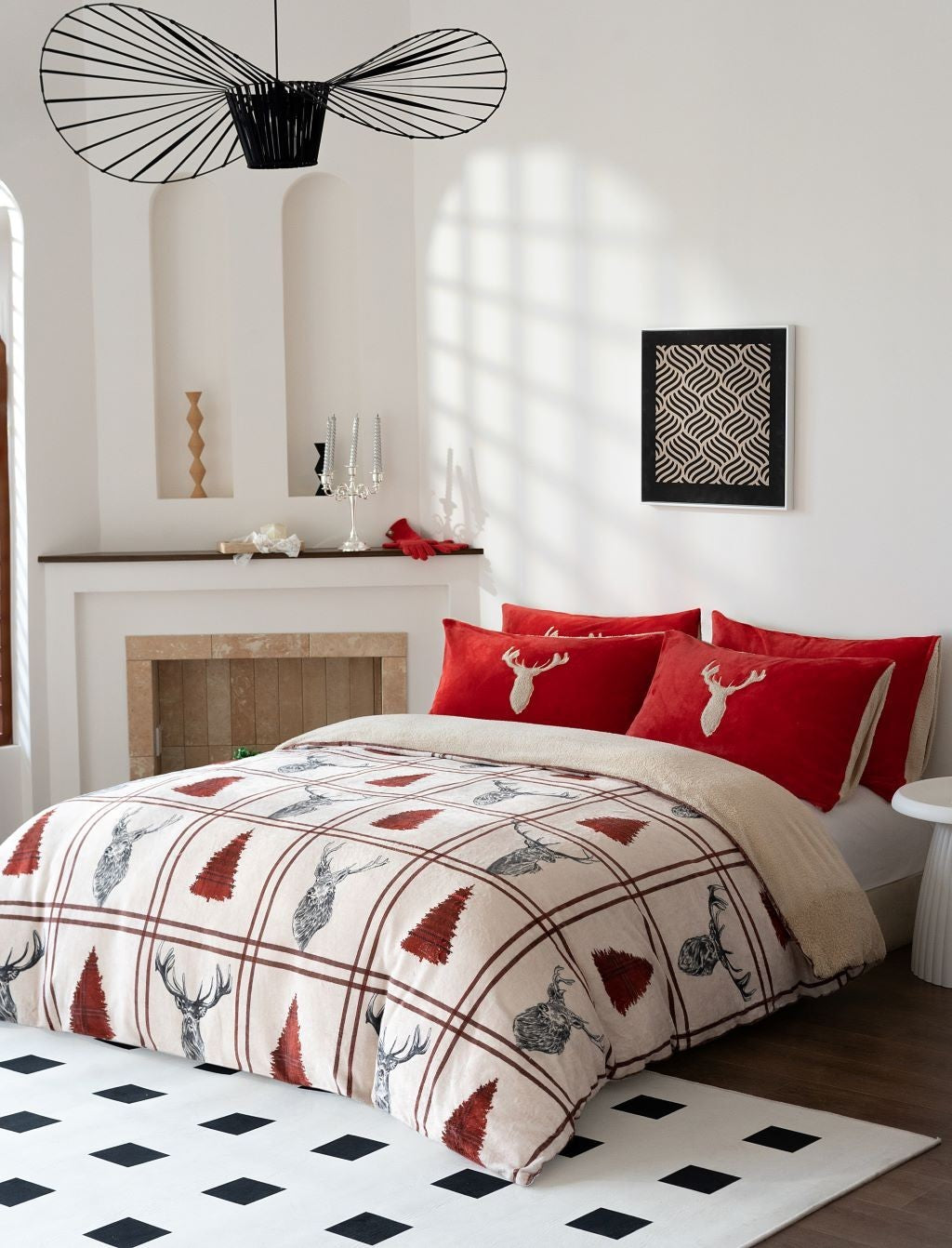 Stag Teddy Fleece Duvet Quilt Cover + Pillowcases Christmas Bedding Sets & Throw