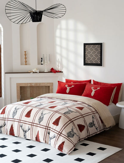 Stag Teddy Fleece Duvet Quilt Cover + Pillowcases Christmas Bedding Sets & Throw