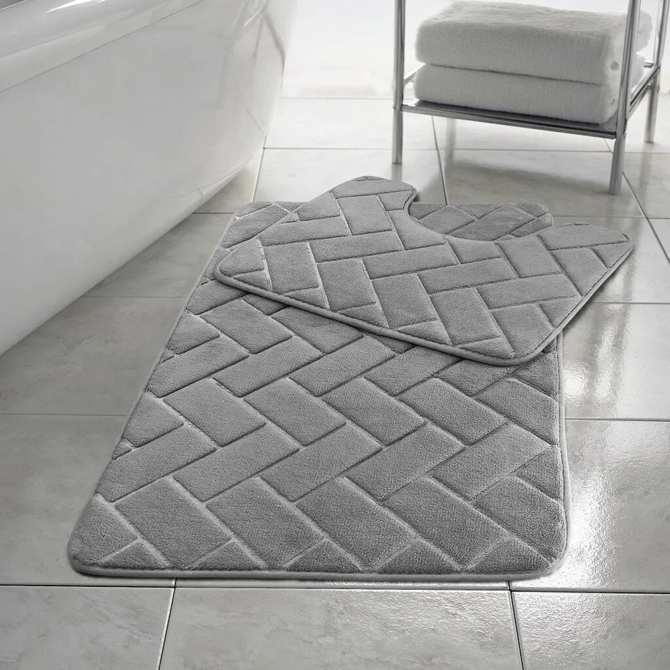Memory Foam Non Slip Bath Mat Set 2 Piece Rubber Pedestal Toilet Bathroom Rug