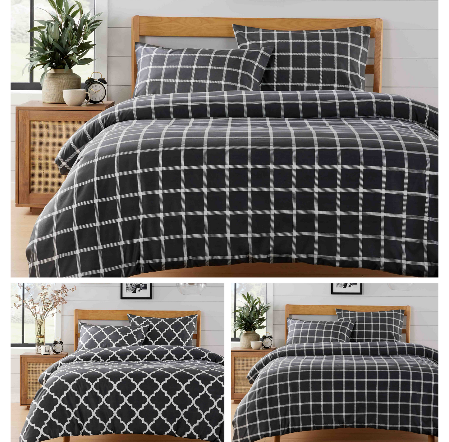 Marrakesh & Boston Grey Duvet Cover Set Pillowcase Print Check Bedding All Sizes