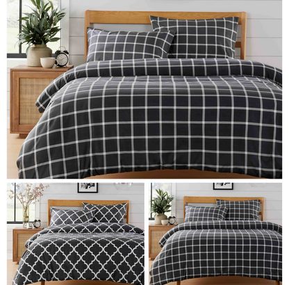 Marrakesh & Boston Grey Duvet Cover Set Pillowcase Print Check Bedding All Sizes