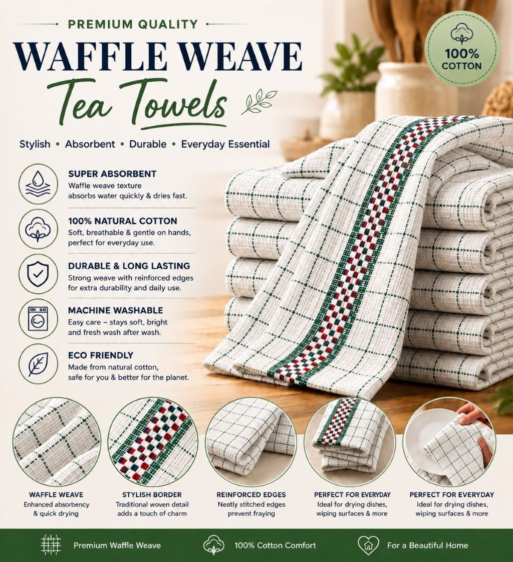 PACK OF 8 TEA TOWELS HAWAI 100% COTTON KITCHEN LUXURY TOWEL CHECK DESIGN