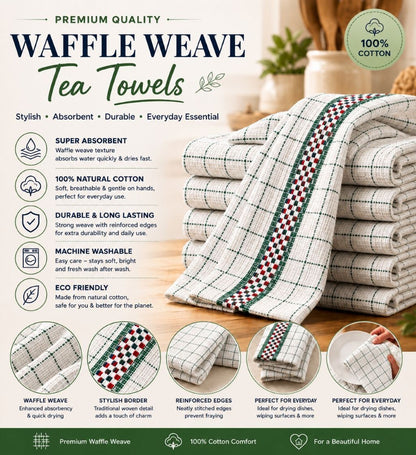 PACK OF 8 TEA TOWELS HAWAI 100% COTTON KITCHEN LUXURY TOWEL CHECK DESIGN