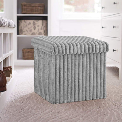 OTTOMAN STORAGE BOX Ribbed Foldable Toybox Folding Pouffe Bench Chair Seat Stool