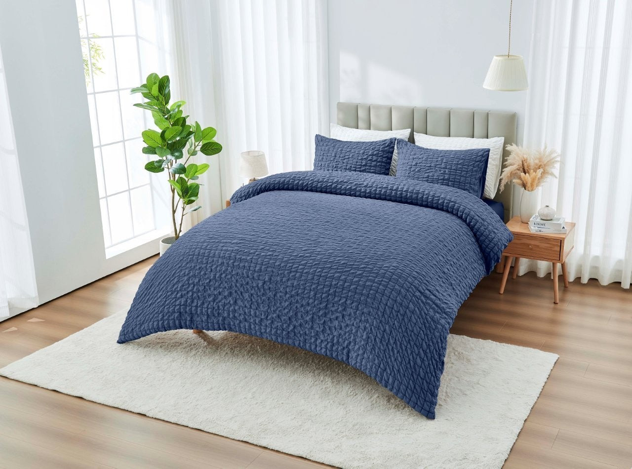 Truro  Seersucker Duvet Cover Set Soft Breathable Bedding Quilt Double King Size