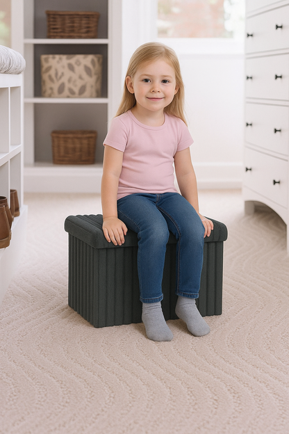 OTTOMAN STORAGE BOX Ribbed Foldable Toybox Folding Pouffe Bench Chair Seat Stool