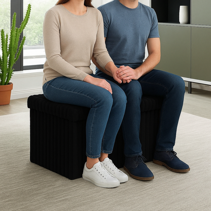 Ribbed Storage Box Large Capacity Ottoman Multi-Purpose Seat Foot Stool Toys Box