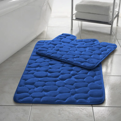 2 Piece Pabble Bath Mat Set Memory Foam Non Slip Rubber Pedestal Toilet Bathroom
