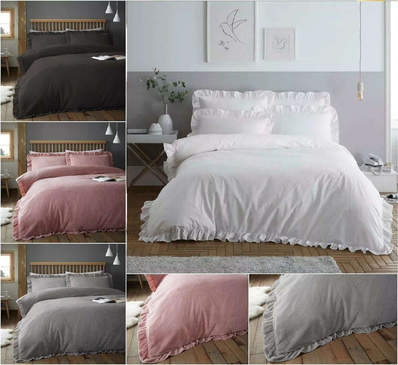 Stylish Design Santiago FRILL Duvet Quilt Cover + Pillow Case Bed Set All Size