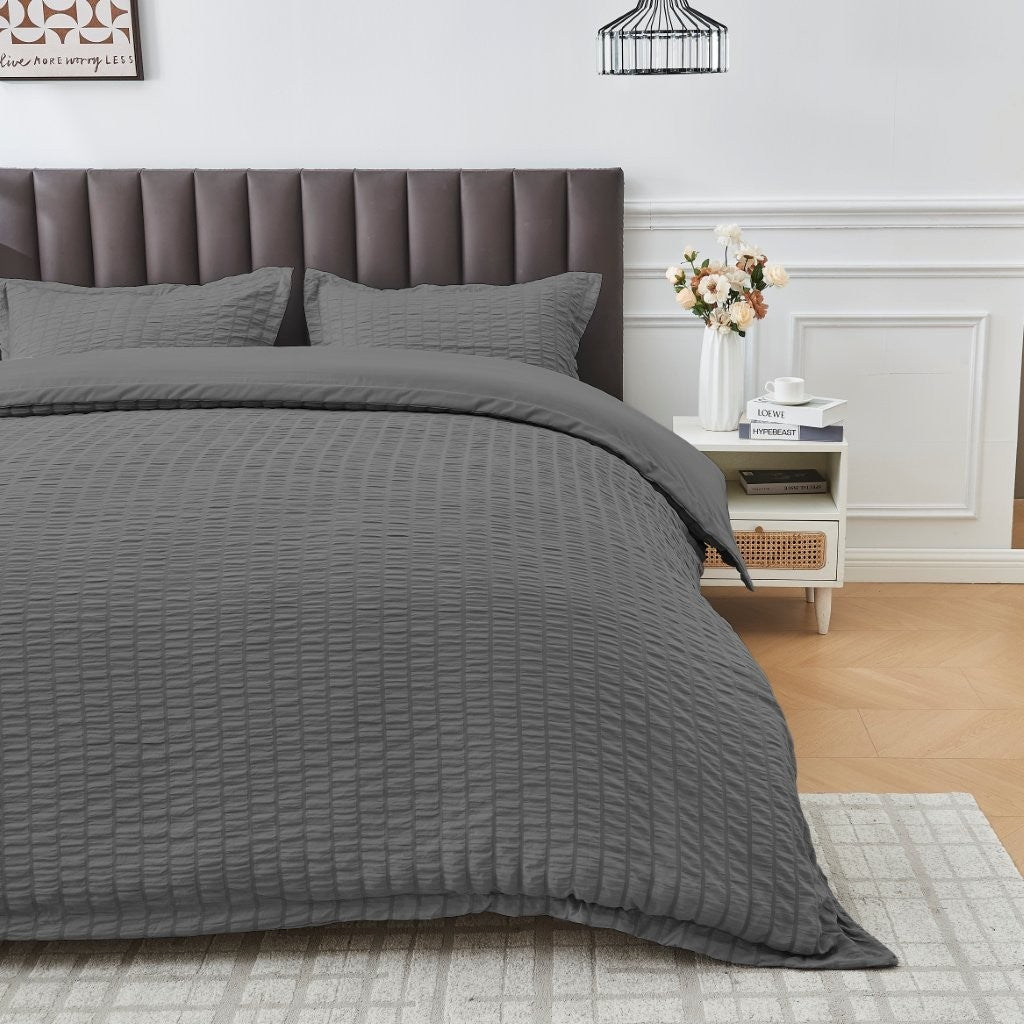 Seersucker Duvet Cover Set Soft Breathable Bedding Quilt Cover Pillowcase