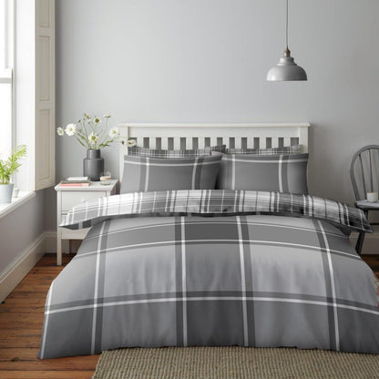 Wimborne Check Duvet Cover Printed Stripes Quilt Reversible Tartan Bedding Sets