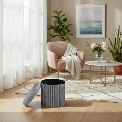 Round Ribbed Storage Box Ottoman Multipurpose Seat Foot Stool Toys Box Organizer