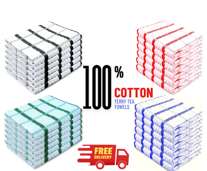 Pack Of 6-12 Terry 100% Cotton Tea Towels Set Dish Cloth Kitchen Cleaning Drying