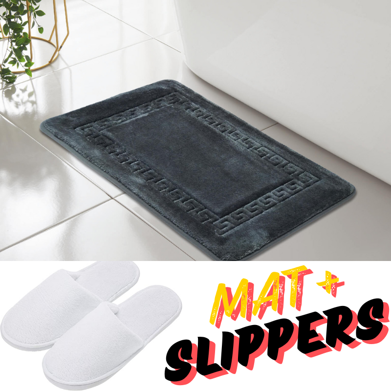 GREEK KEY STYLE BATH MAT PEDESTAL SET NON SLIP TOILET BATHROOM RUGS 1 PIECE