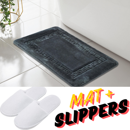 GREEK KEY STYLE BATH MAT PEDESTAL SET NON SLIP TOILET BATHROOM RUGS 1 PIECE