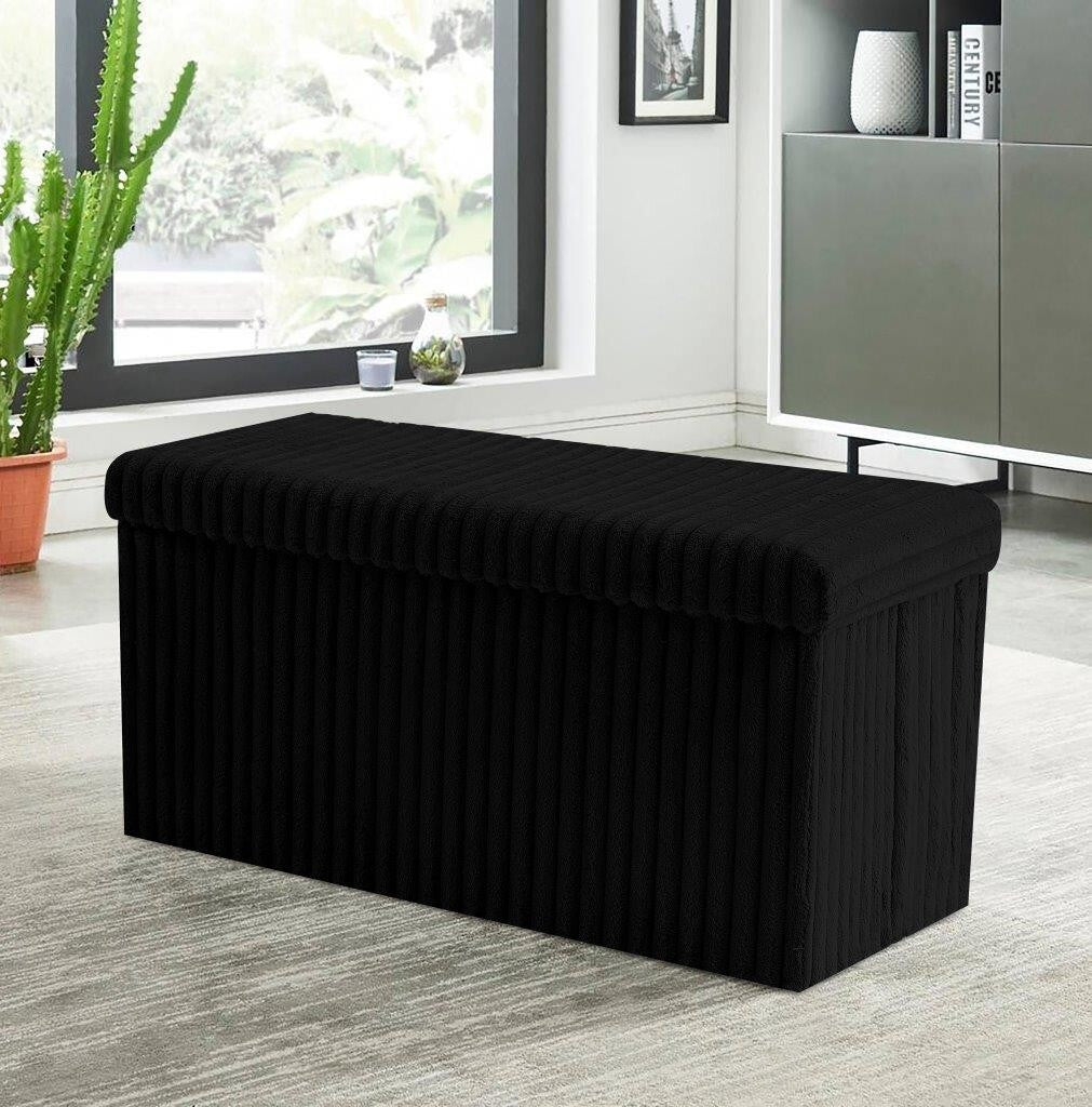 OTTOMAN STORAGE BOX Ribbed Foldable Toybox Folding Pouffe Bench Chair Seat Stool