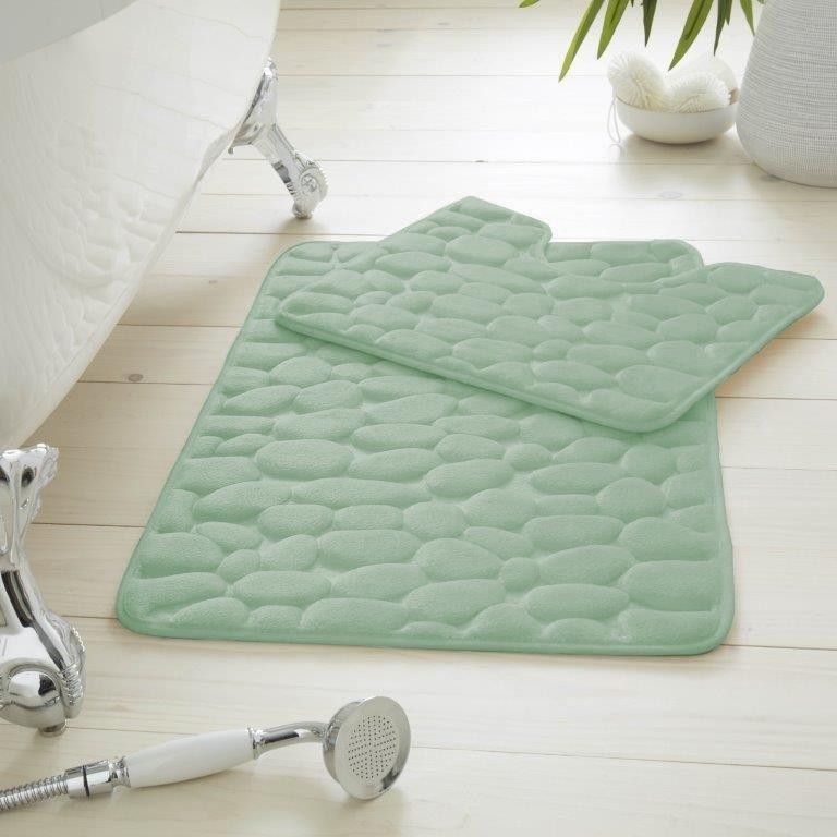 2 Piece Pabble Bath Mat Set Memory Foam Non Slip Rubber Pedestal Toilet Bathroom