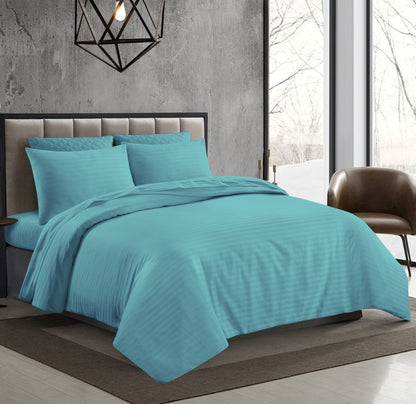T 250 100% Cotton Striped Bedding Set Duvet, Sheets, Flat Pillowcases