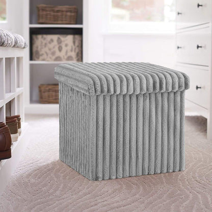 Ribbed Storage Box Large Capacity Ottoman Multi-Purpose Seat Foot Stool Toys Box