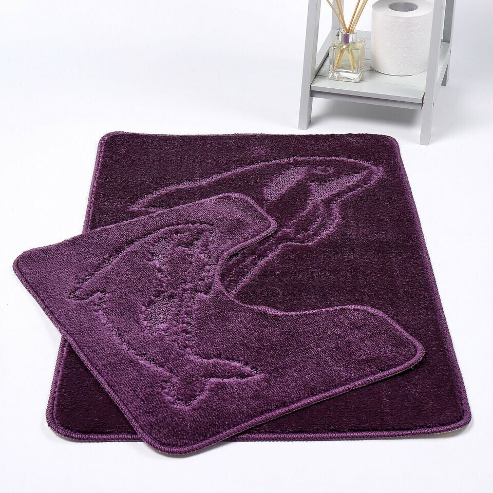 2 PC Dolphin  BATH MAT PEDESTAL SET NON SLIP TOILET BATHROOM RUGS