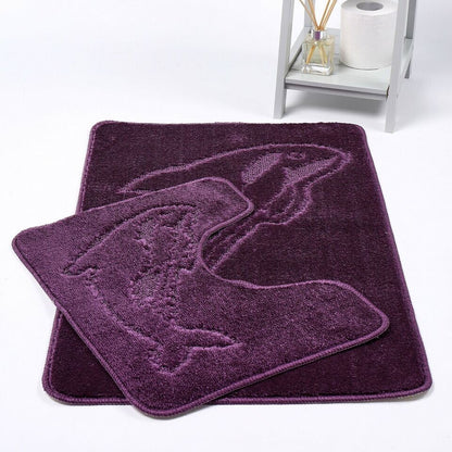 2 PC Dolphin  BATH MAT PEDESTAL SET NON SLIP TOILET BATHROOM RUGS