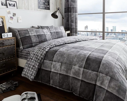 Denim Check Duvet Quilt Cover Set Soft Easy Care Bed Linen All Sizes Bedding Set