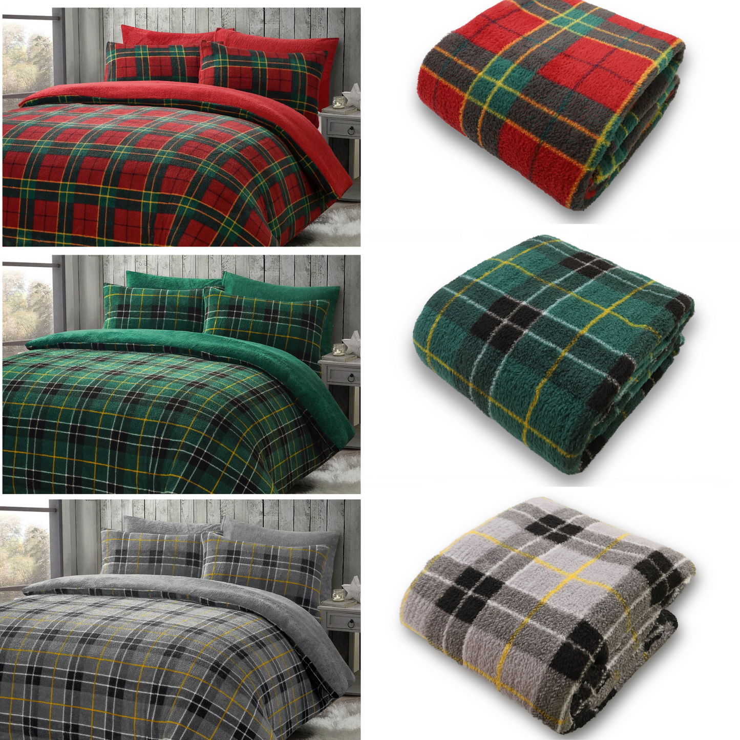 Xmas Tartan Check Teddy Fleece Duvet Cover Set Super Soft Thermal Warm Bedding