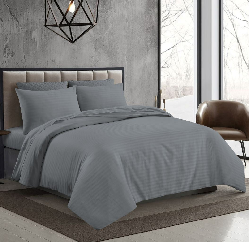 T 250 100% Cotton Striped Bedding Set Duvet, Sheets, Flat Pillowcases