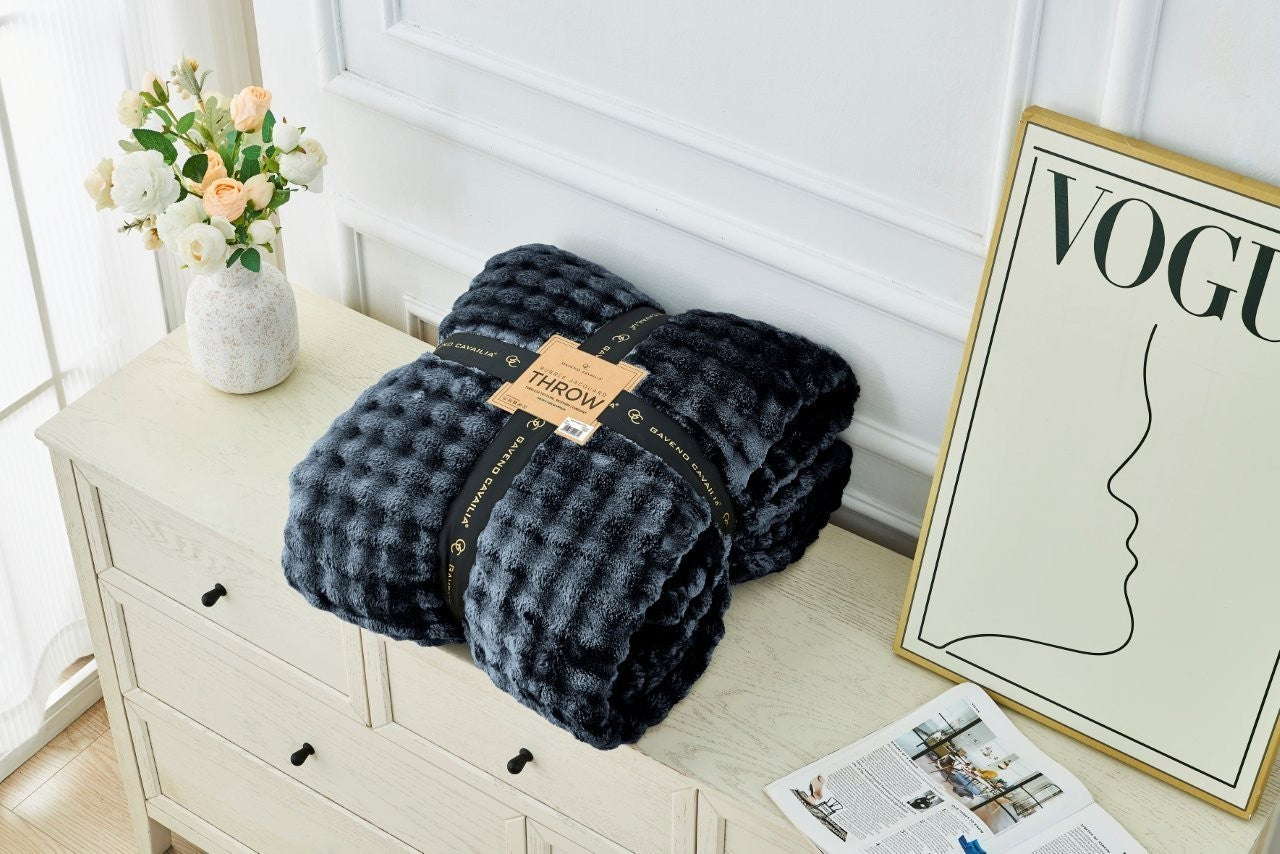 Bubble Jacquard Warm Cosy Teddy Sherpa Fleece Sofa Bed Throw Super Soft Blanket