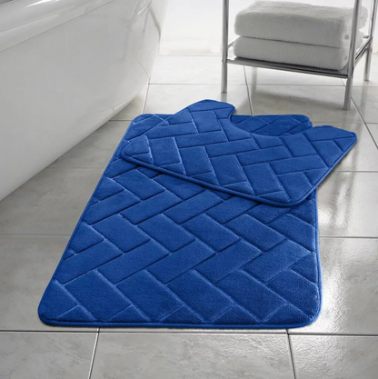 Memory Foam Non Slip Bath Mat Set 2 Piece Rubber Pedestal Toilet Bathroom Rug