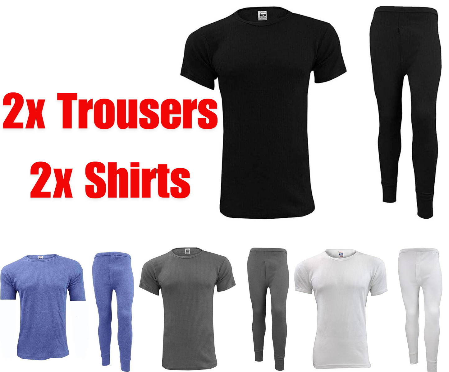 2 Full Set Mens Thermal Underwear Half Sleeve Vest Top Bottom Long Johns