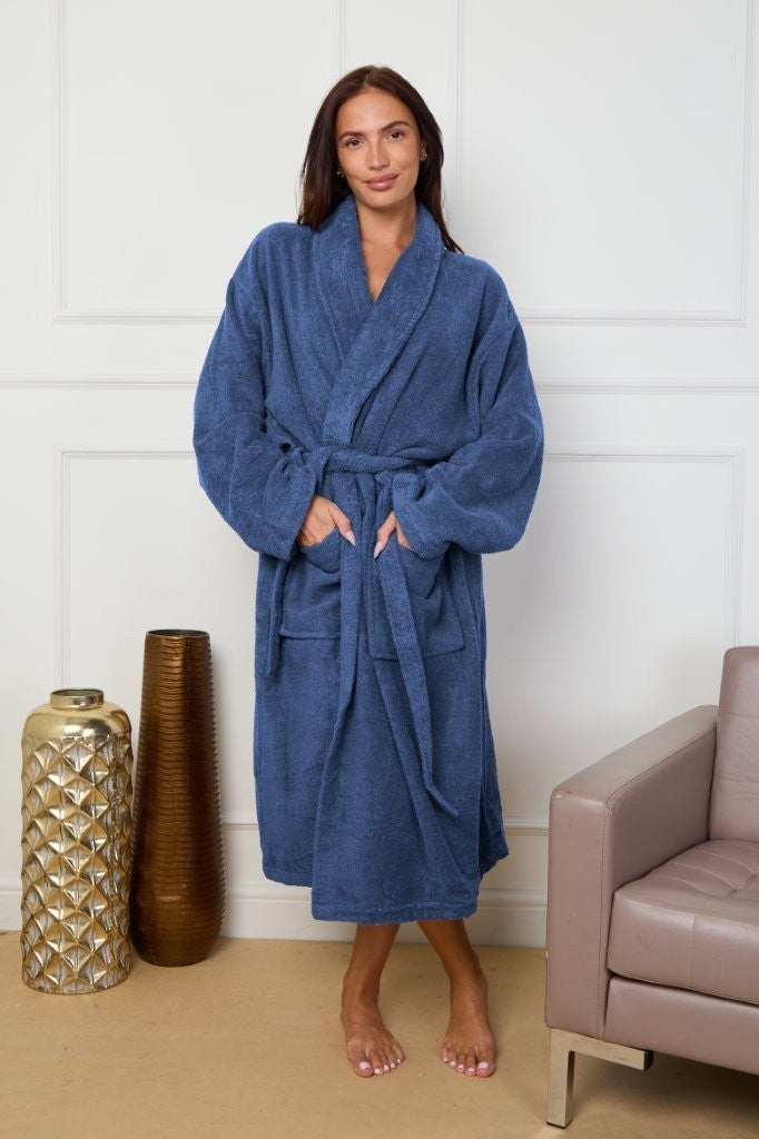 Unisex Terry Towelling 100% Cotton Shawl Collar Bathrobes Dressing Gown Robes
