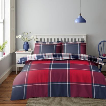 Wimborne Check Duvet Cover Printed Stripes Quilt Reversible Tartan Bedding Sets