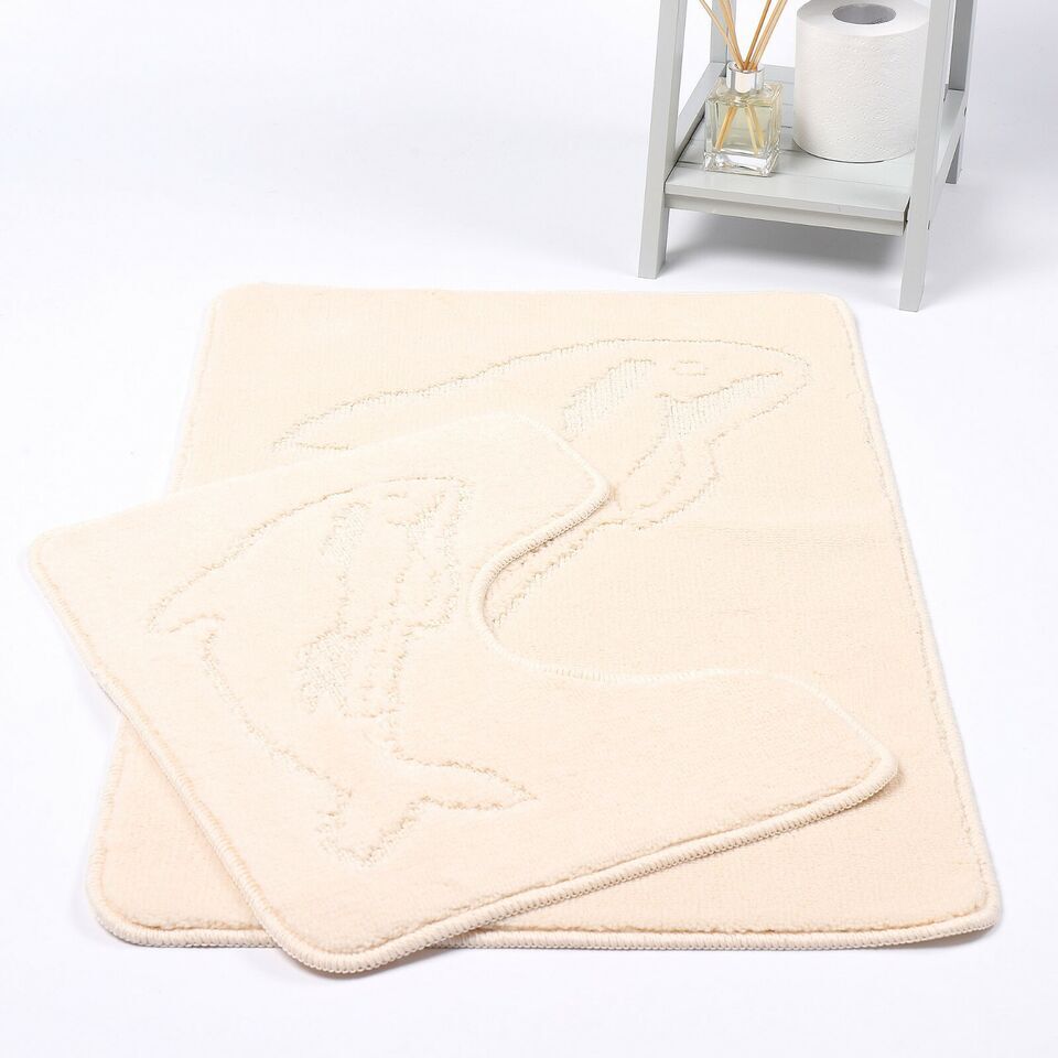 2 PC Dolphin  BATH MAT PEDESTAL SET NON SLIP TOILET BATHROOM RUGS