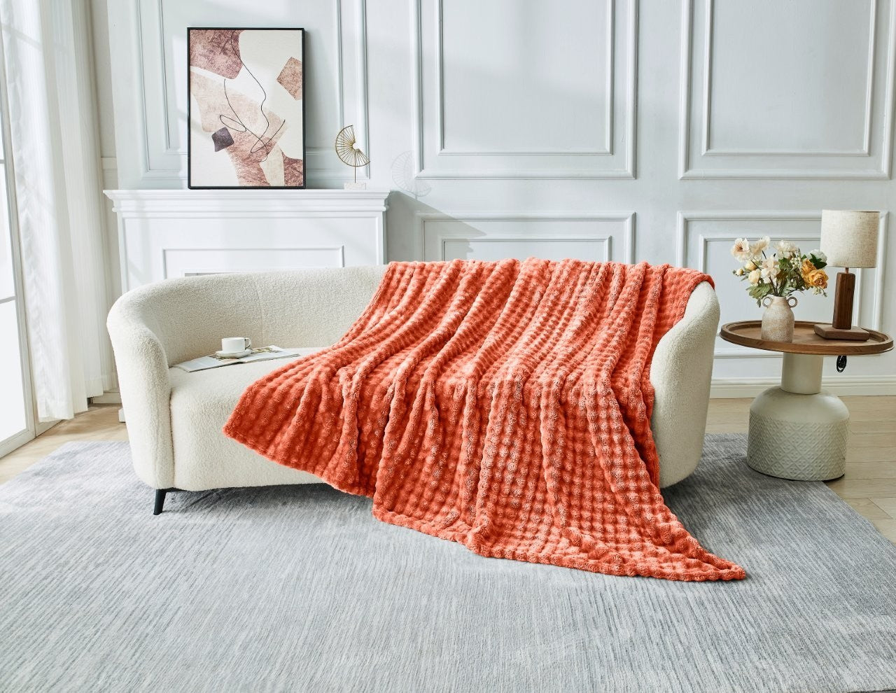 Bubble Jacquard Warm Cosy Teddy Sherpa Fleece Sofa Bed Throw Super Soft Blanket