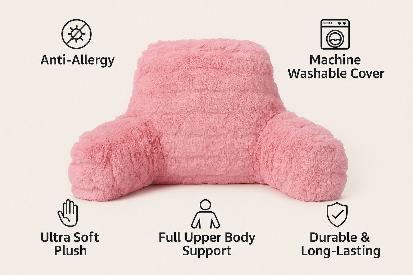Reading Pillow with Arm Fleece Bed Rest Backrest Cushion Back Neck Support Couc
