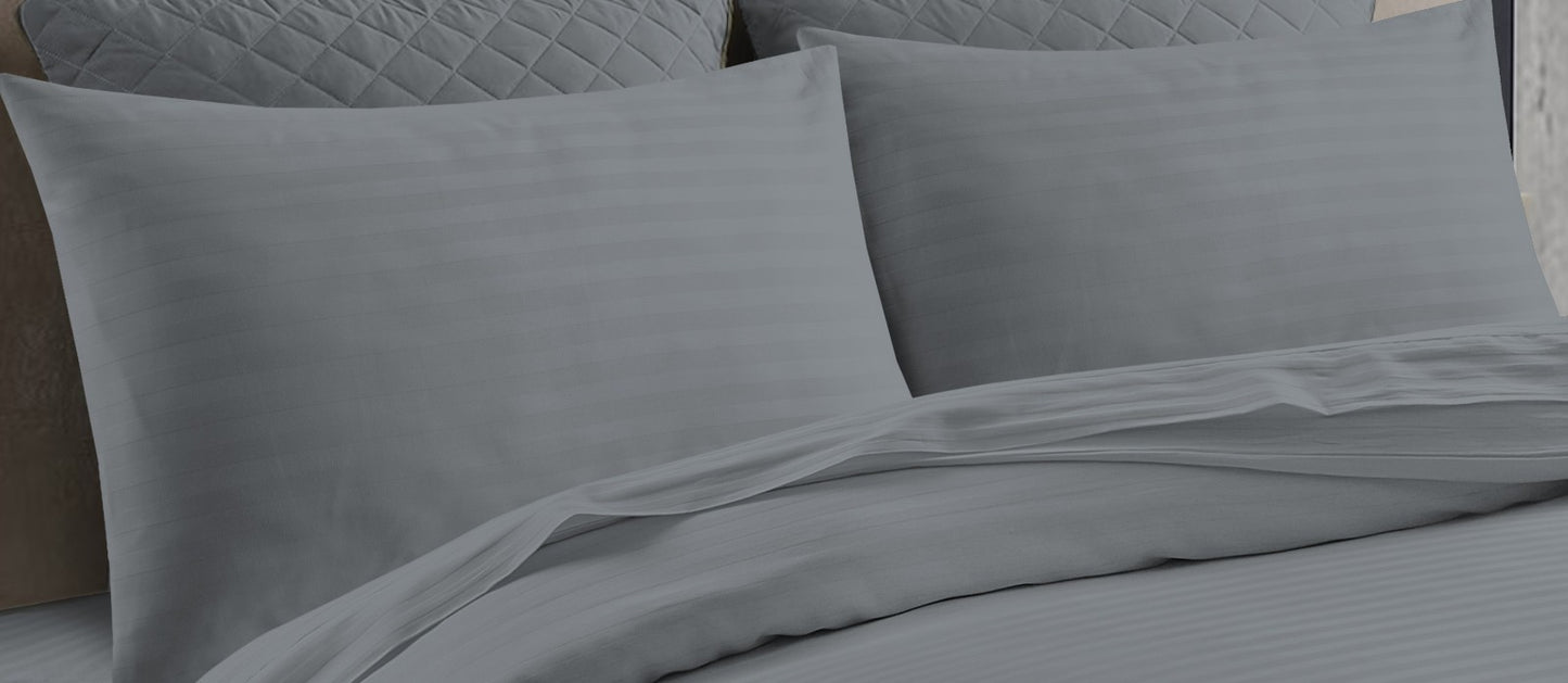 T 250 100% Cotton Striped Bedding Set Duvet, Sheets, Flat Pillowcases