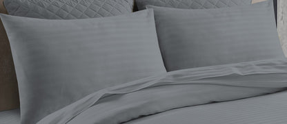 T 250 100% Cotton Striped Bedding Set Duvet, Sheets, Flat Pillowcases