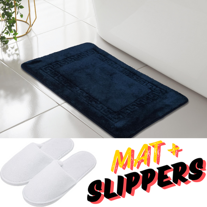 GREEK KEY STYLE BATH MAT PEDESTAL SET NON SLIP TOILET BATHROOM RUGS 1 PIECE